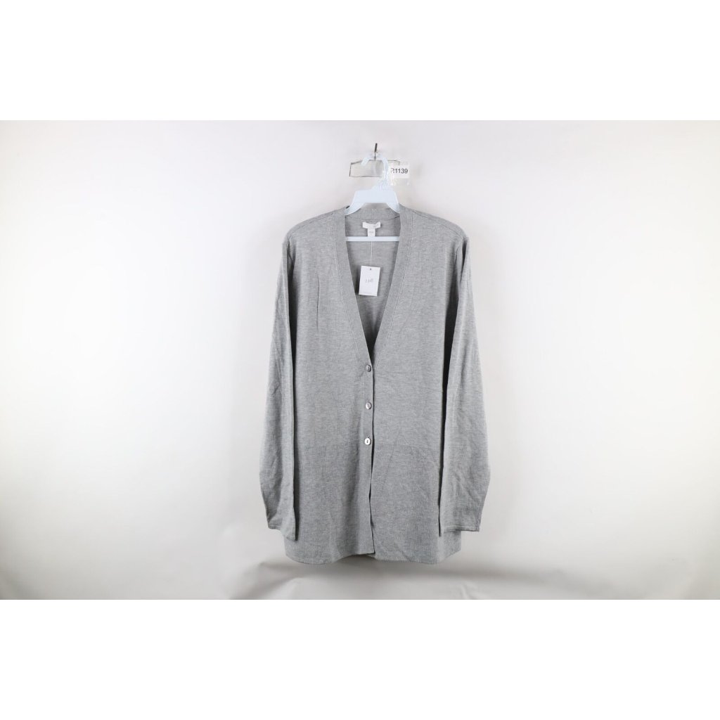 New J Jill Womens Large Blank Rayon Blend Knit Cardigan Sweater Heather Gray